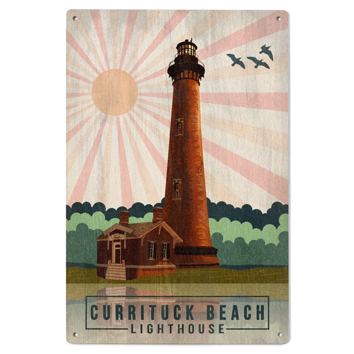 Outer Banks, North Carolina, Currituck Beach Lighthouse, Geometric Opacity, Lantern Press, Wood Signs and Postcards Wood Lantern Press