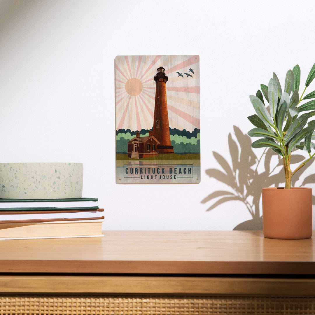 Outer Banks, North Carolina, Currituck Beach Lighthouse, Geometric Opacity, Lantern Press, Wood Signs and Postcards Wood Lantern Press