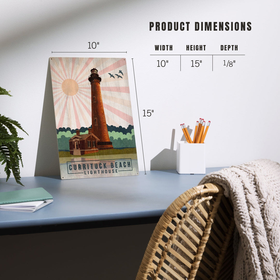 Outer Banks, North Carolina, Currituck Beach Lighthouse, Geometric Opacity, Lantern Press, Wood Signs and Postcards Wood Lantern Press