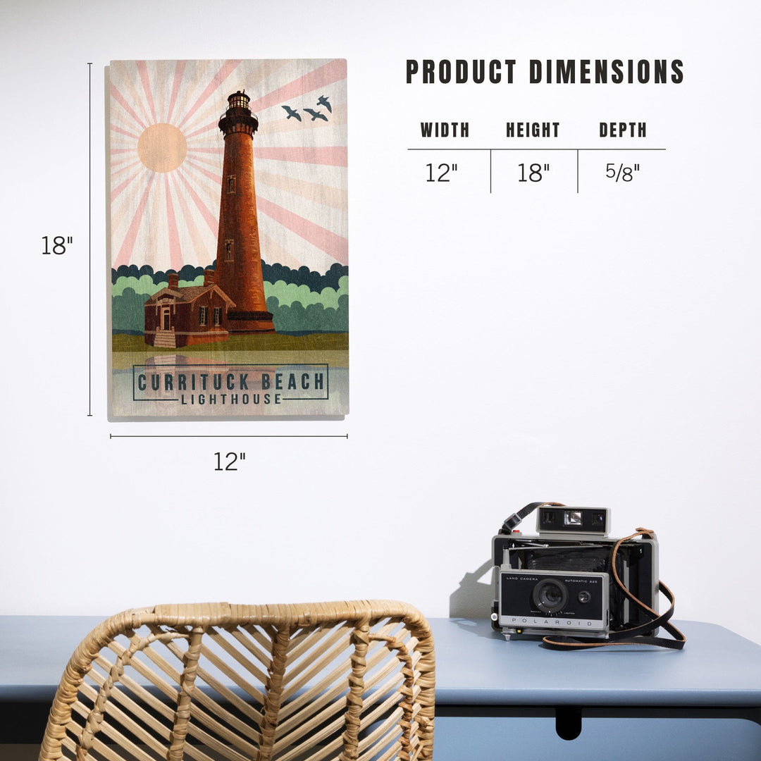 Outer Banks, North Carolina, Currituck Beach Lighthouse, Geometric Opacity, Lantern Press, Wood Signs and Postcards Wood Lantern Press