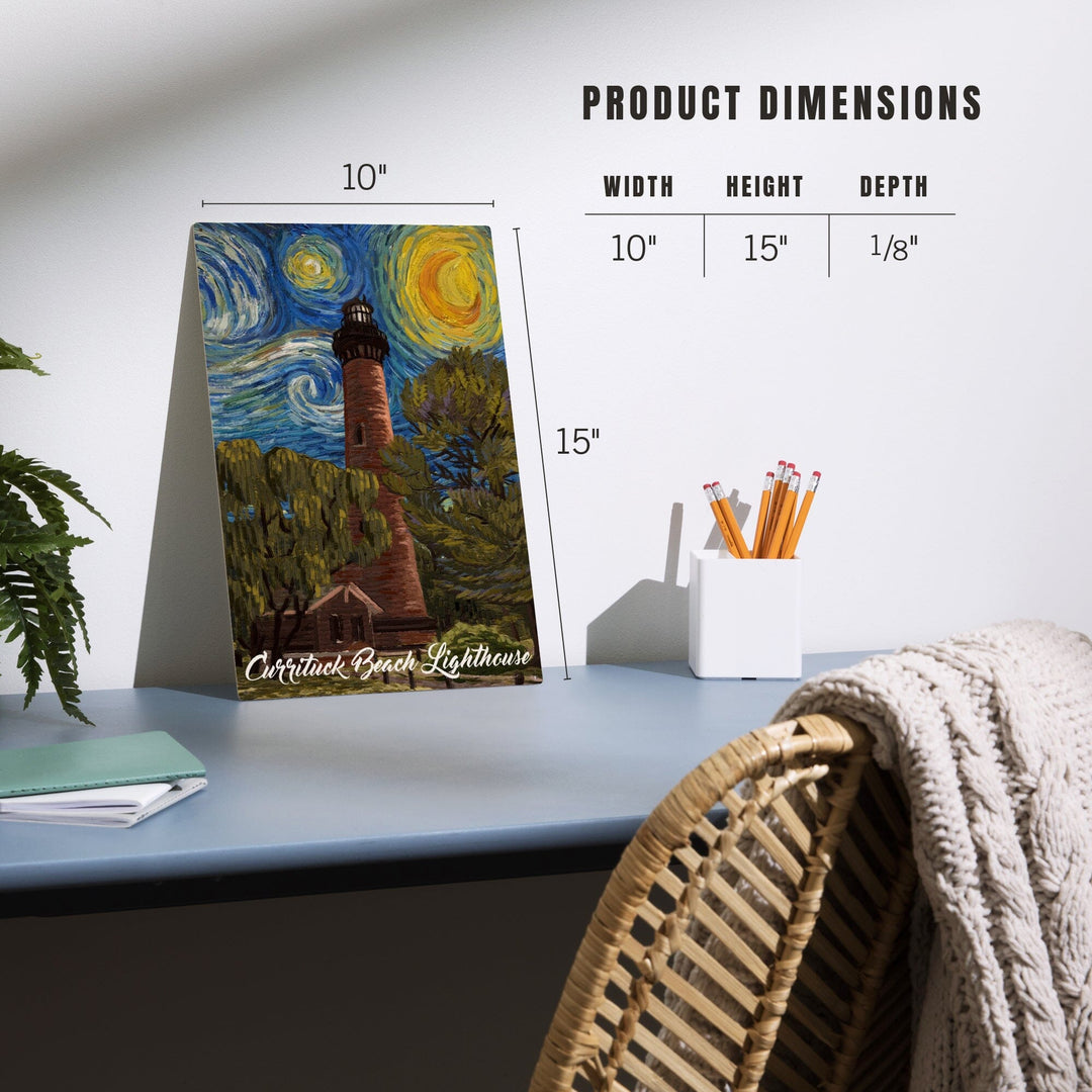 Outer Banks, North Carolina, Currituck Beach Lighthouse, Starry Night, Lantern Press Artwork, Wood Signs and Postcards Wood Lantern Press
