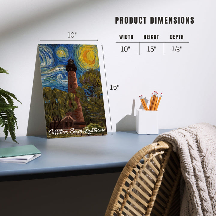 Outer Banks, North Carolina, Currituck Beach Lighthouse, Starry Night, Lantern Press Artwork, Wood Signs and Postcards Wood Lantern Press