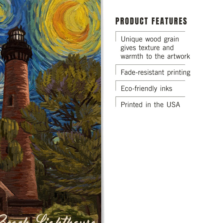 Outer Banks, North Carolina, Currituck Beach Lighthouse, Starry Night, Lantern Press Artwork, Wood Signs and Postcards Wood Lantern Press