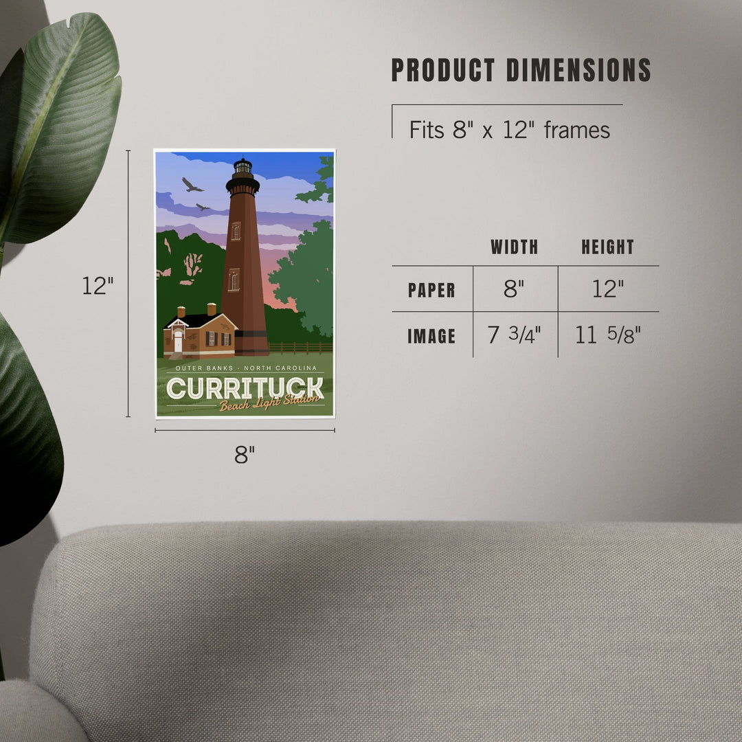 Outer Banks, North Carolina, Currituck Beach Lighthouse, Vector Style, Art & Giclee Prints Art Lantern Press