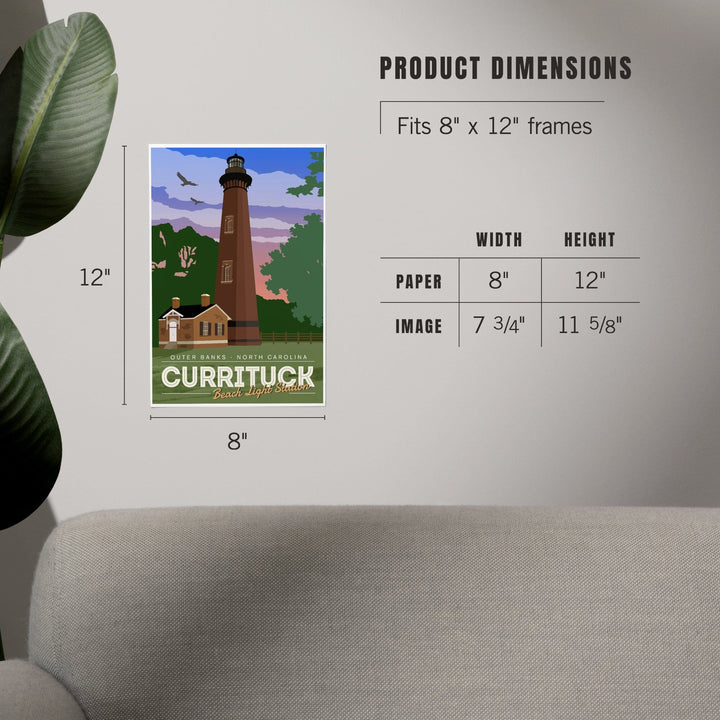 Outer Banks, North Carolina, Currituck Beach Lighthouse, Vector Style, Art & Giclee Prints Art Lantern Press