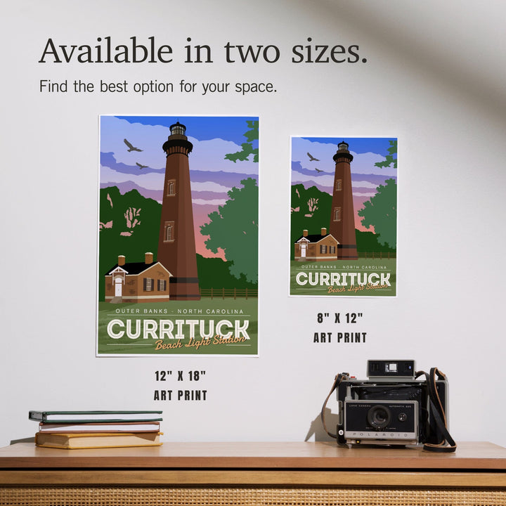 Outer Banks, North Carolina, Currituck Beach Lighthouse, Vector Style, Art & Giclee Prints Art Lantern Press