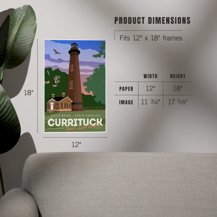 Outer Banks, North Carolina, Currituck Beach Lighthouse, Vector Style, Art & Giclee Prints Art Lantern Press
