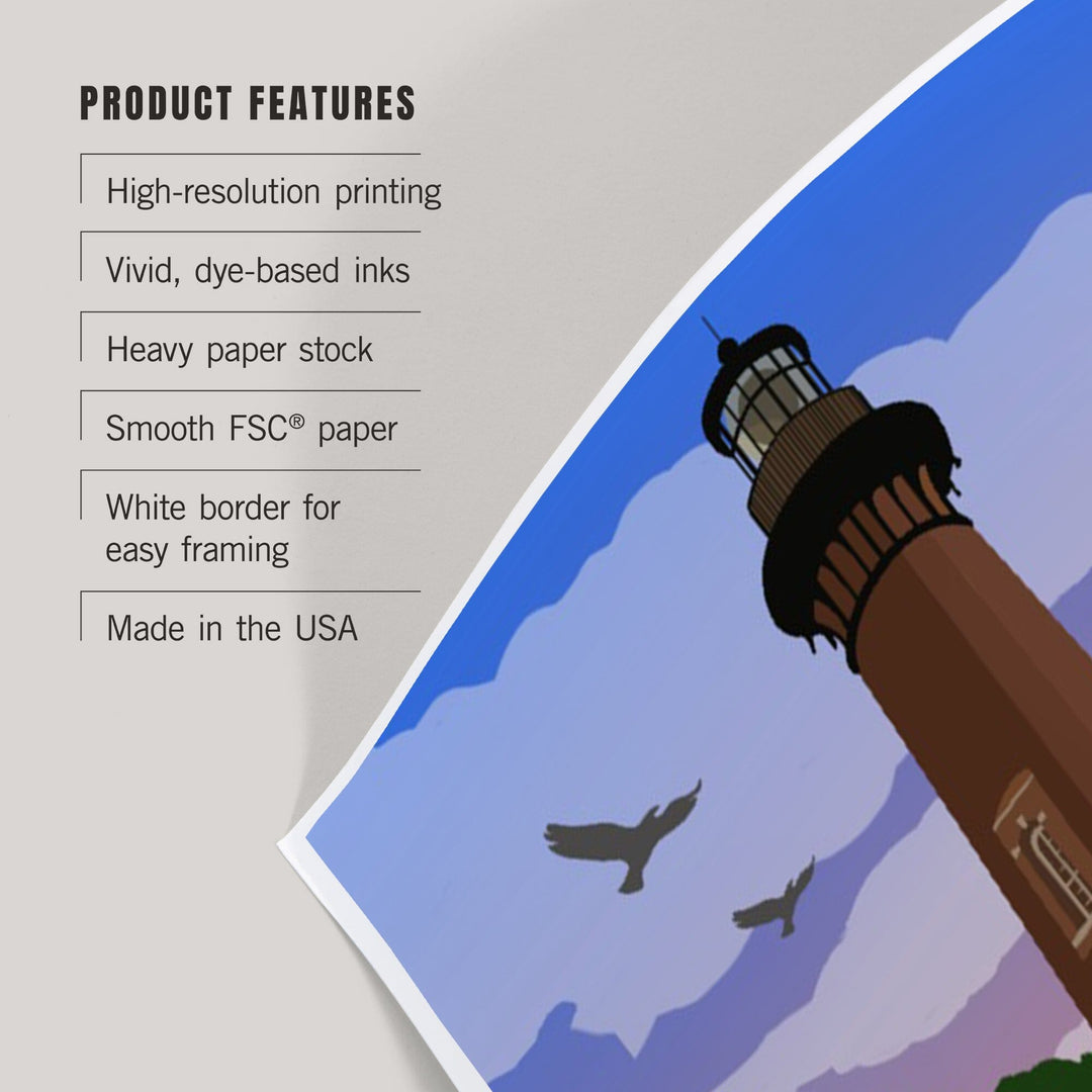 Outer Banks, North Carolina, Currituck Beach Lighthouse, Vector Style, Art & Giclee Prints Art Lantern Press
