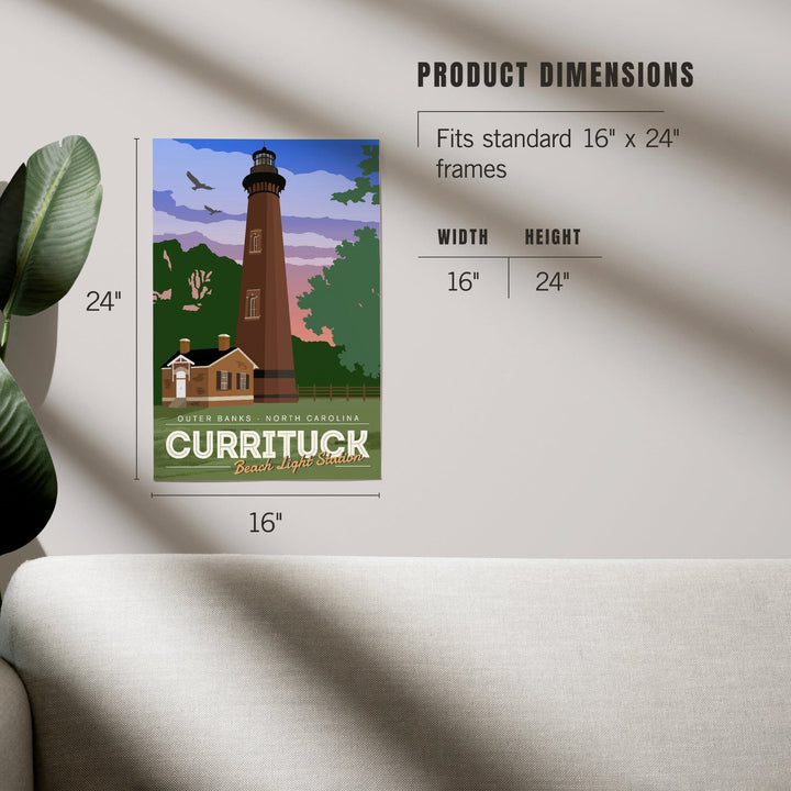 Outer Banks, North Carolina, Currituck Beach Lighthouse, Vector Style, Art & Giclee Prints Art Lantern Press