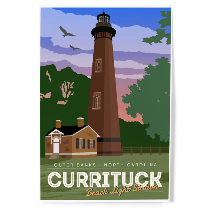 Outer Banks, North Carolina, Currituck Beach Lighthouse, Vector Style, Art & Giclee Prints Art Lantern Press
