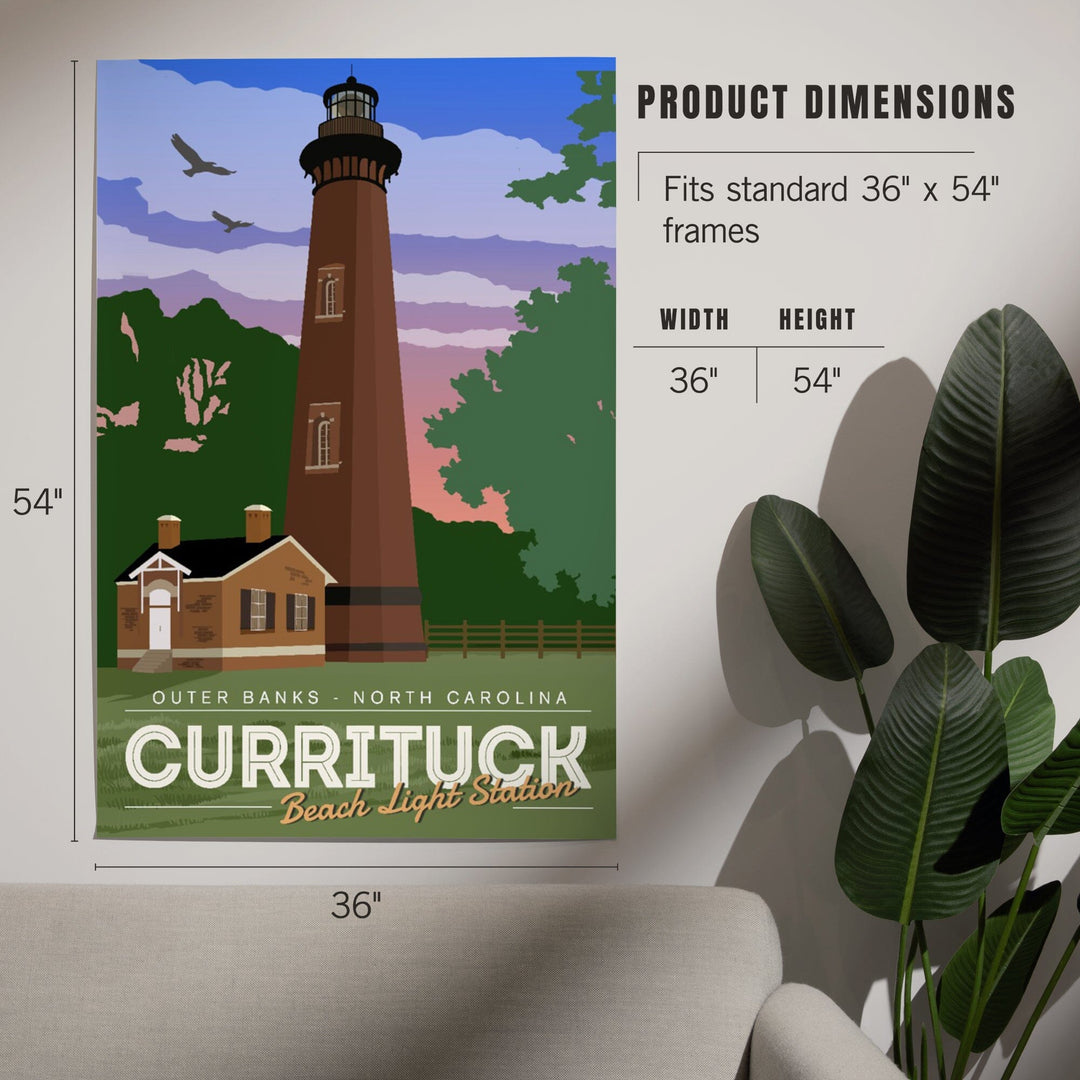 Outer Banks, North Carolina, Currituck Beach Lighthouse, Vector Style, Art & Giclee Prints Art Lantern Press