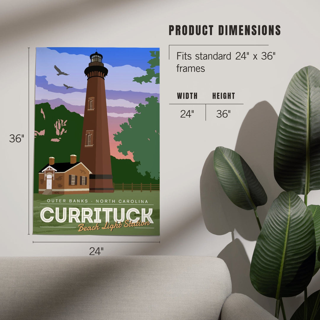 Outer Banks, North Carolina, Currituck Beach Lighthouse, Vector Style, Art & Giclee Prints Art Lantern Press