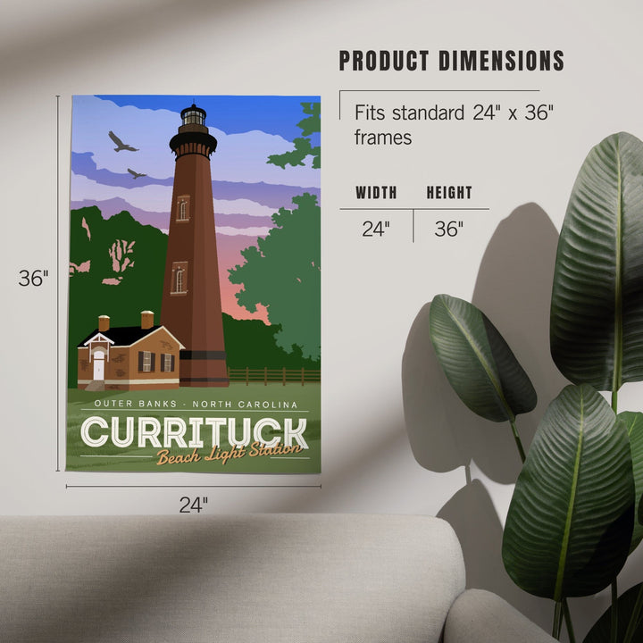 Outer Banks, North Carolina, Currituck Beach Lighthouse, Vector Style, Art & Giclee Prints Art Lantern Press