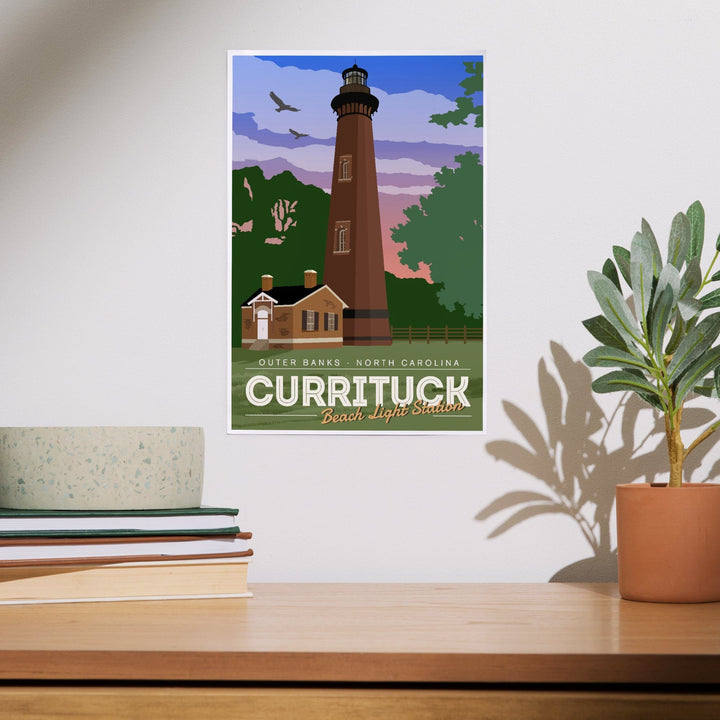 Outer Banks, North Carolina, Currituck Beach Lighthouse, Vector Style, Art & Giclee Prints Art Lantern Press