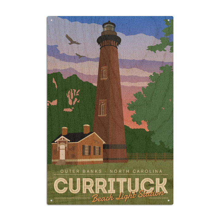 Outer Banks, North Carolina, Currituck Beach Lighthouse, Vector Style, Lantern Press Artwork, Wood Signs and Postcards Wood Lantern Press 10 x 15 Wood Sign