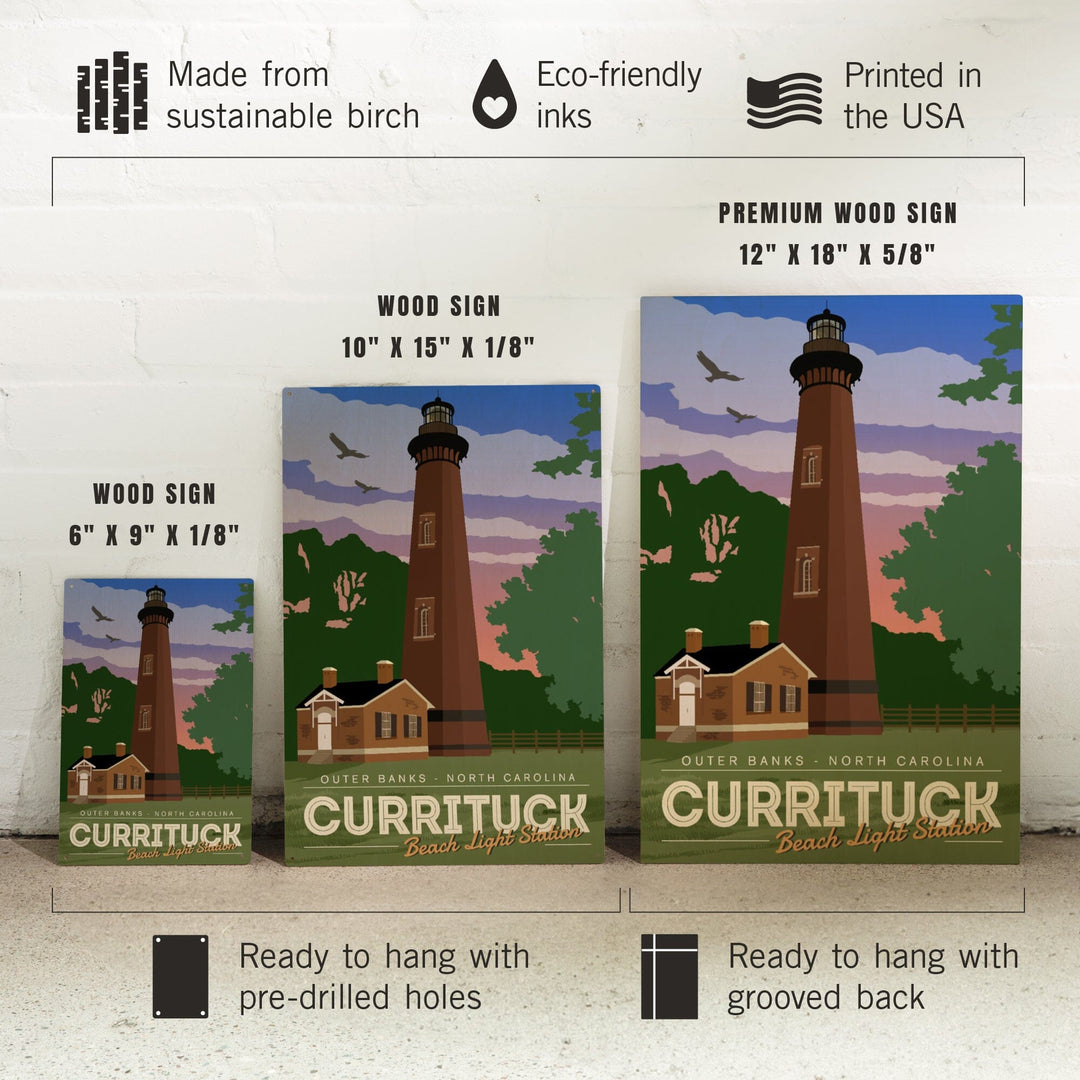 Outer Banks, North Carolina, Currituck Beach Lighthouse, Vector Style, Lantern Press Artwork, Wood Signs and Postcards Wood Lantern Press