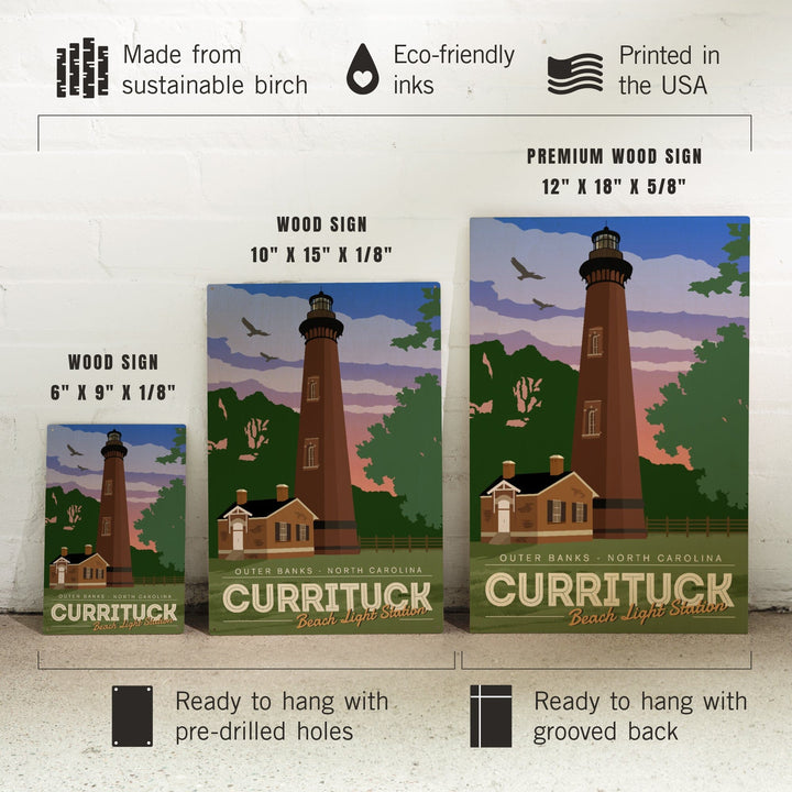 Outer Banks, North Carolina, Currituck Beach Lighthouse, Vector Style, Lantern Press Artwork, Wood Signs and Postcards Wood Lantern Press
