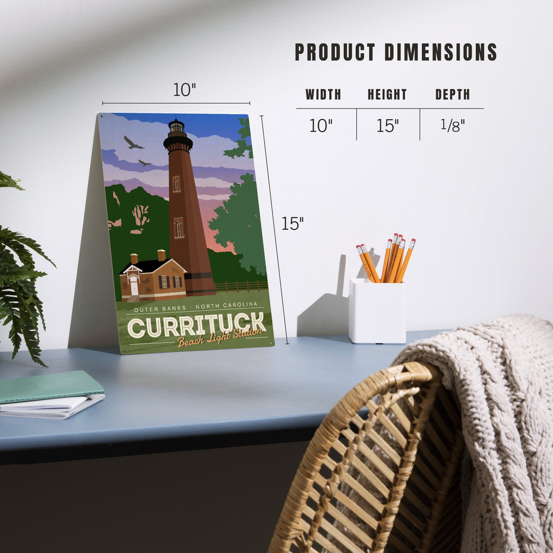 Outer Banks, North Carolina, Currituck Beach Lighthouse, Vector Style, Lantern Press Artwork, Wood Signs and Postcards Wood Lantern Press