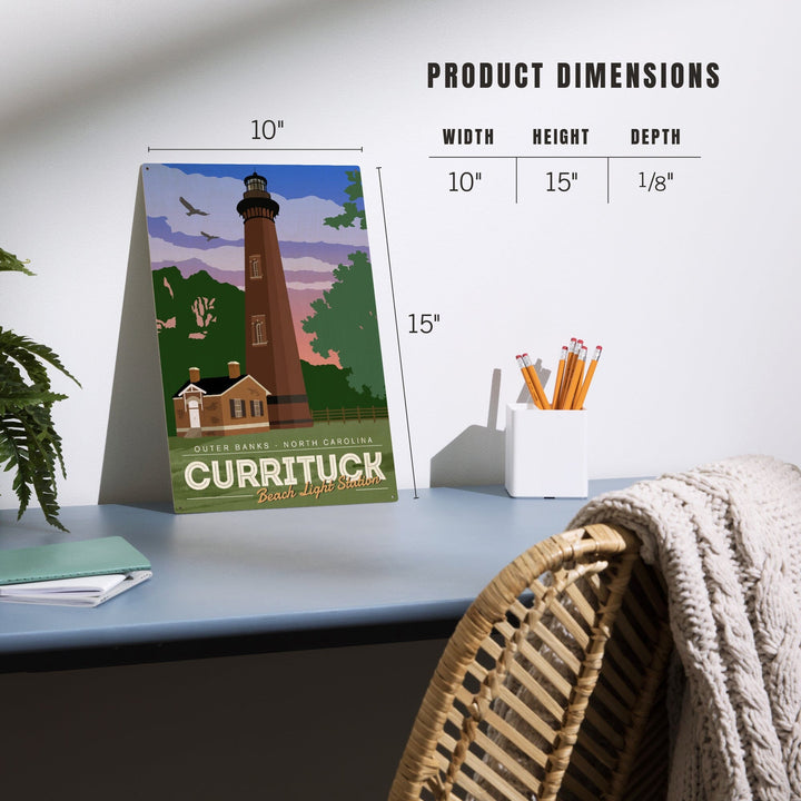 Outer Banks, North Carolina, Currituck Beach Lighthouse, Vector Style, Lantern Press Artwork, Wood Signs and Postcards Wood Lantern Press