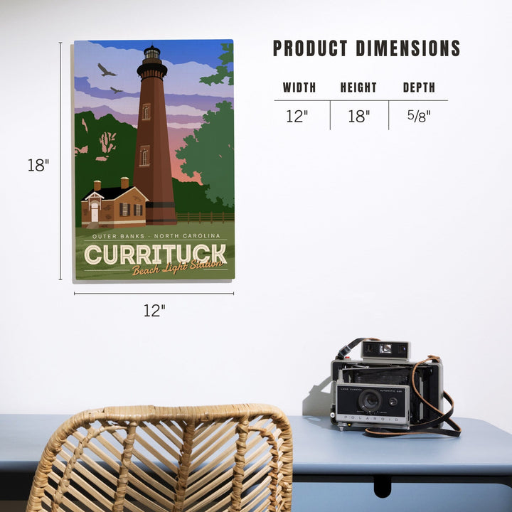 Outer Banks, North Carolina, Currituck Beach Lighthouse, Vector Style, Lantern Press Artwork, Wood Signs and Postcards Wood Lantern Press