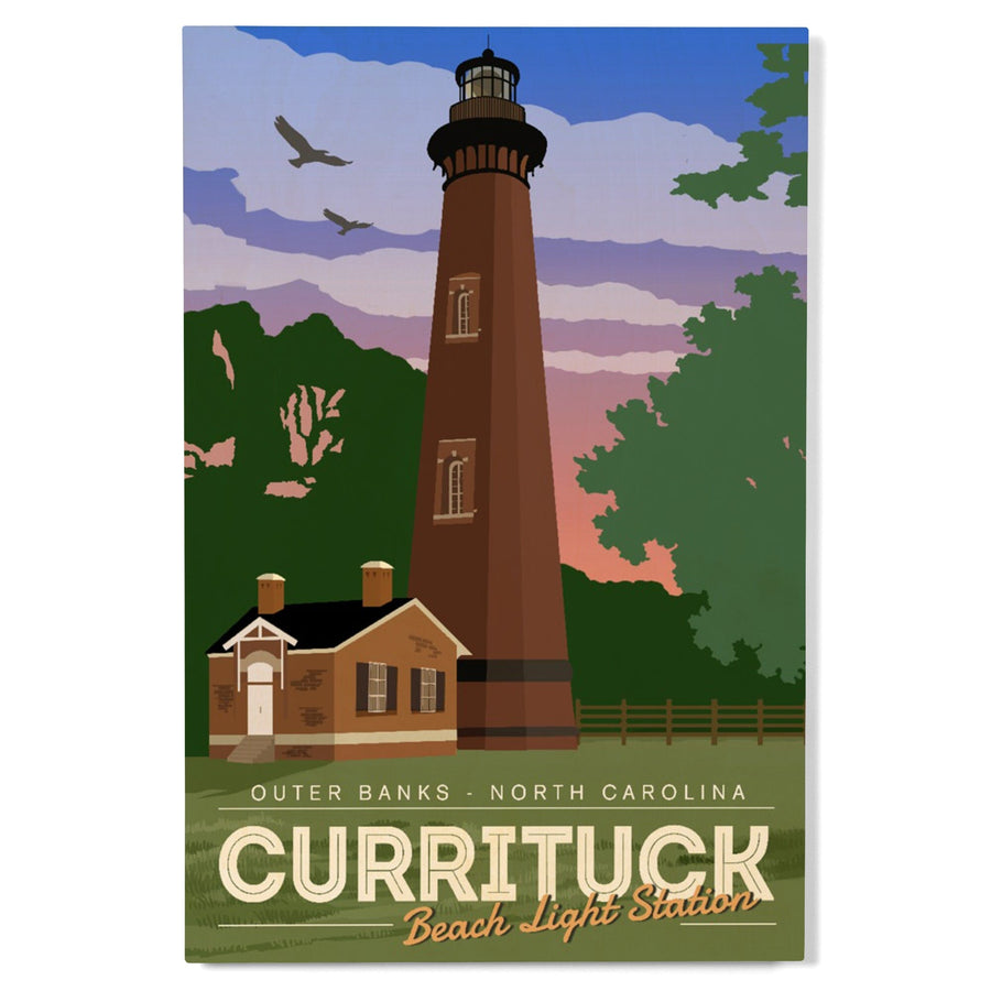 Outer Banks, North Carolina, Currituck Beach Lighthouse, Vector Style, Lantern Press Artwork, Wood Signs and Postcards Wood Lantern Press