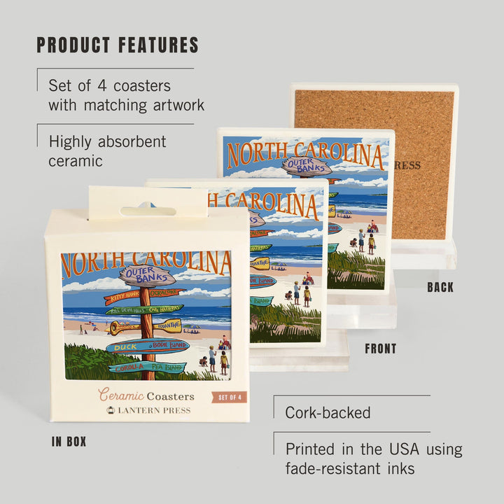 Outer Banks, North Carolina, Destination Signpost, Coasters Coasters Lantern Press