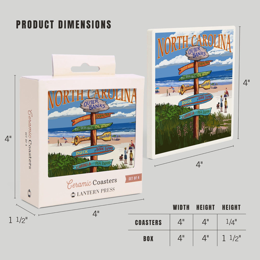 Outer Banks, North Carolina, Destination Signpost, Coasters Coasters Lantern Press