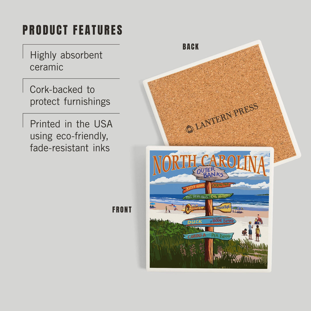 Outer Banks, North Carolina, Destination Signpost, Coasters Coasters Lantern Press