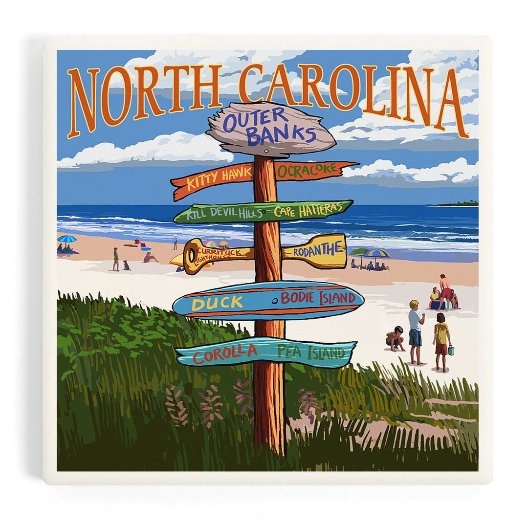 Outer Banks, North Carolina, Destination Signpost, Coasters Coasters Lantern Press Coaster