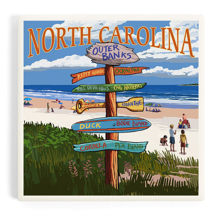 Outer Banks, North Carolina, Destination Signpost, Coasters Coasters Lantern Press Coaster