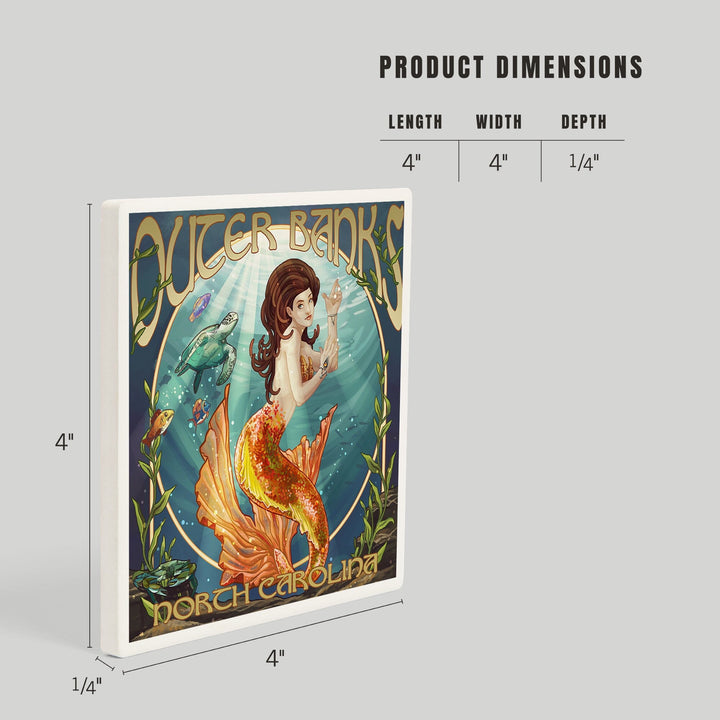 Outer Banks, North Carolina, Mermaid, Coasters Coasters Lantern Press