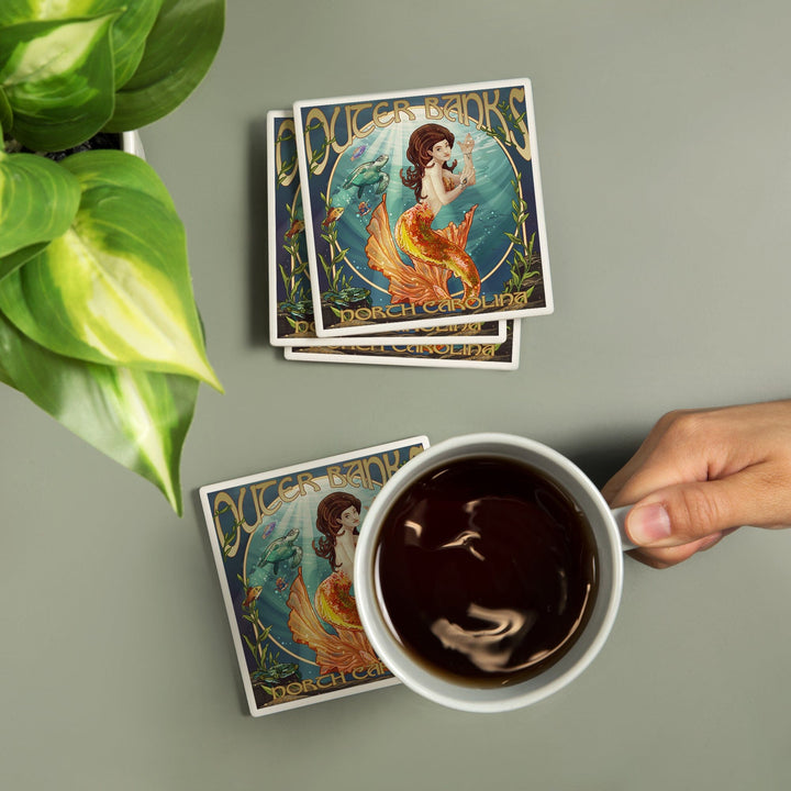 Outer Banks, North Carolina, Mermaid, Coasters Coasters Lantern Press