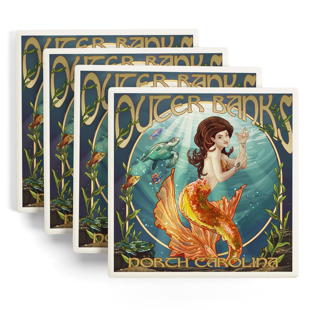 Outer Banks, North Carolina, Mermaid, Coasters Coasters Lantern Press
