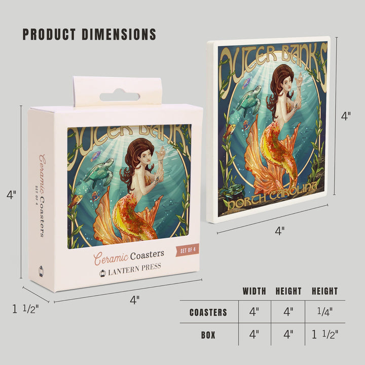 Outer Banks, North Carolina, Mermaid, Coasters Coasters Lantern Press