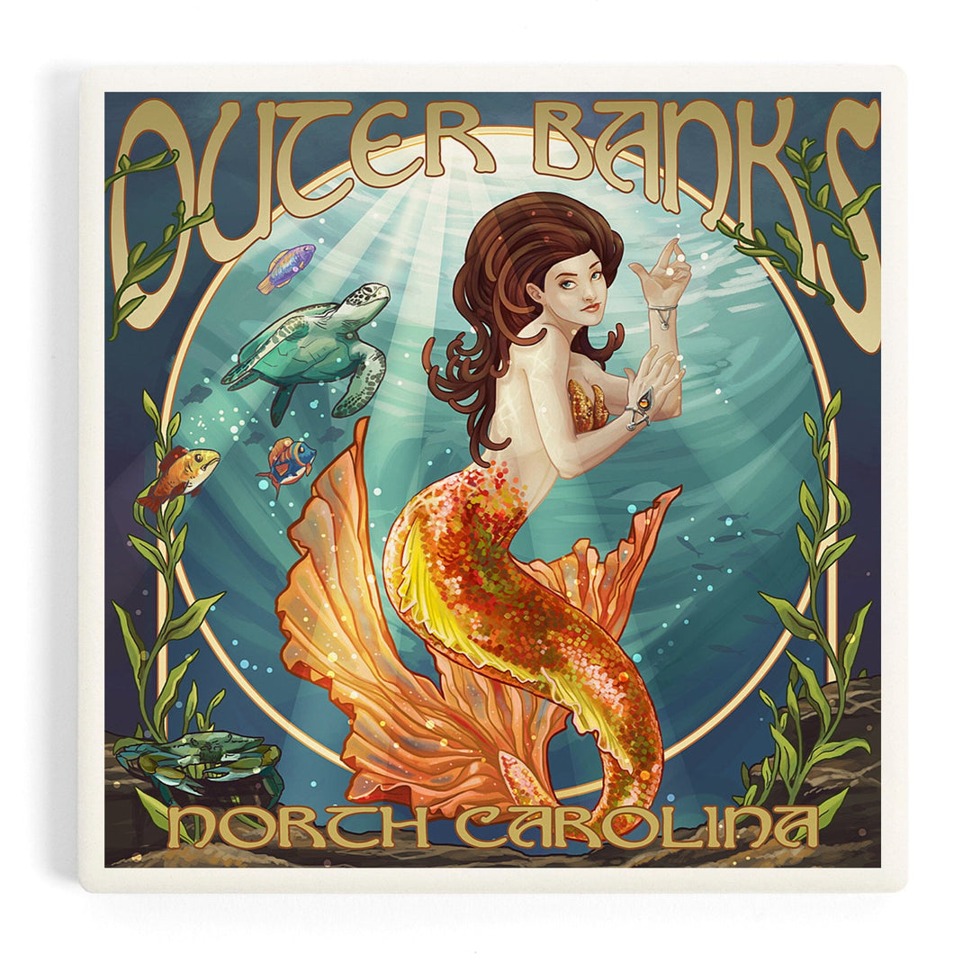 Outer Banks, North Carolina, Mermaid, Coasters Coasters Lantern Press Coaster