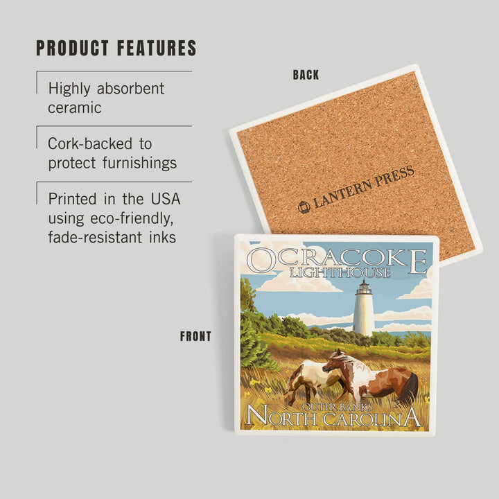 Outer Banks, North Carolina, Ocracoke Lighthouse, Coasters Coasters Lantern Press