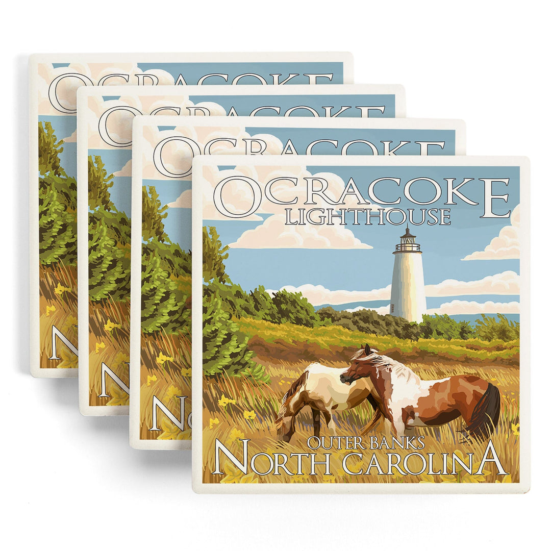 Outer Banks, North Carolina, Ocracoke Lighthouse, Coasters Coasters Lantern Press
