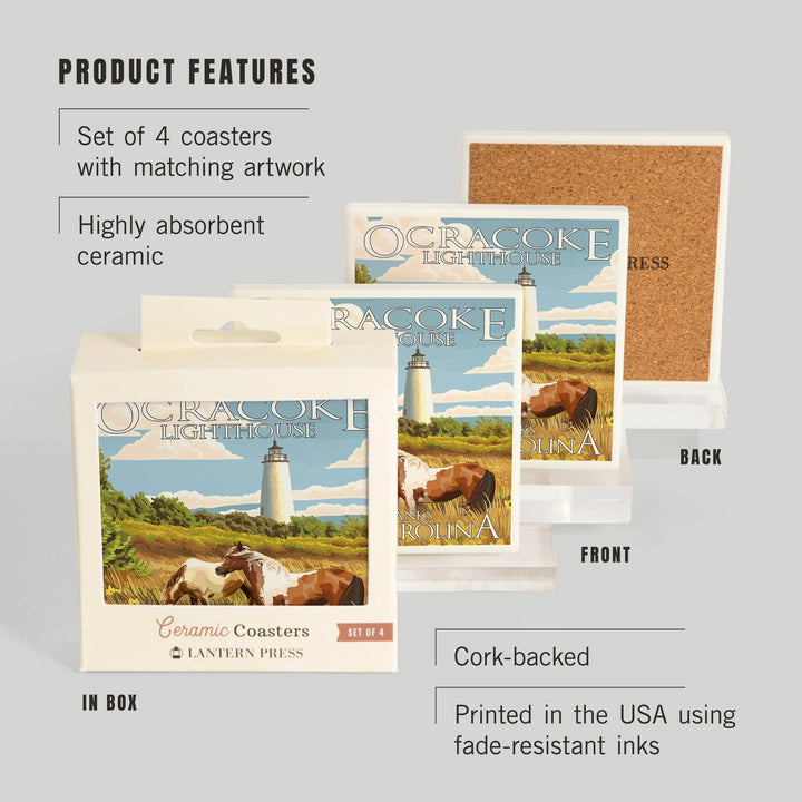 Outer Banks, North Carolina, Ocracoke Lighthouse, Coasters Coasters Lantern Press