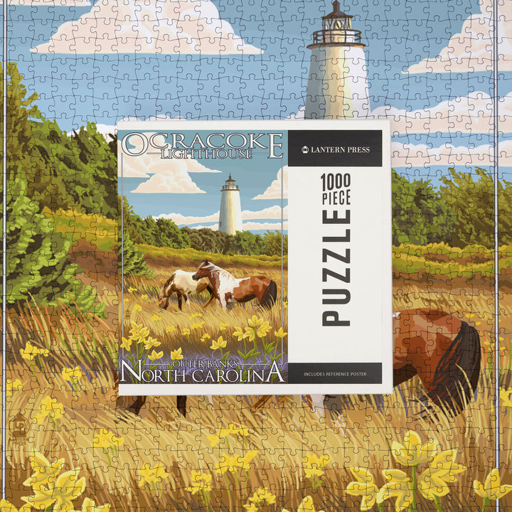 Outer Banks, North Carolina, Ocracoke Lighthouse, Jigsaw Puzzle Puzzle Lantern Press
