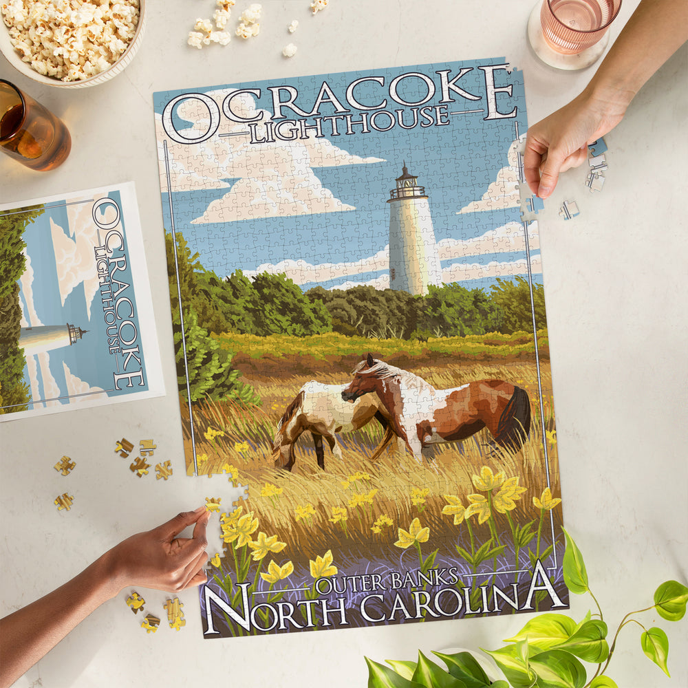 Outer Banks, North Carolina, Ocracoke Lighthouse, Jigsaw Puzzle Puzzle Lantern Press
