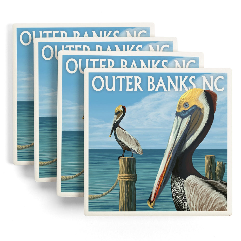 Outer Banks, North Carolina, Pelicans, Coasters Coasters Lantern Press