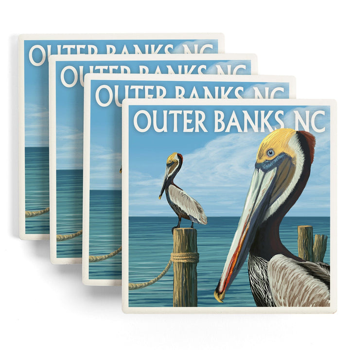Outer Banks, North Carolina, Pelicans, Coasters Coasters Lantern Press