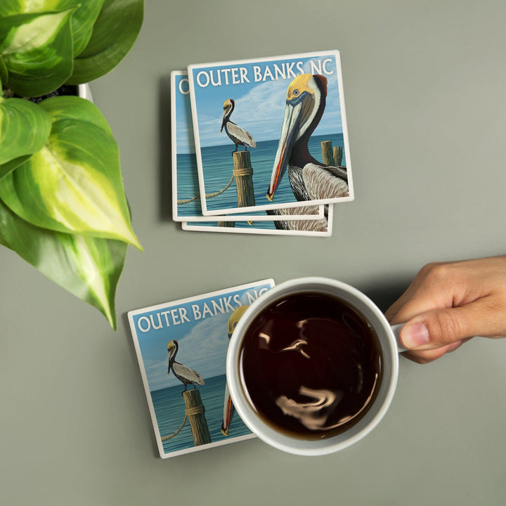 Outer Banks, North Carolina, Pelicans, Coasters Coasters Lantern Press