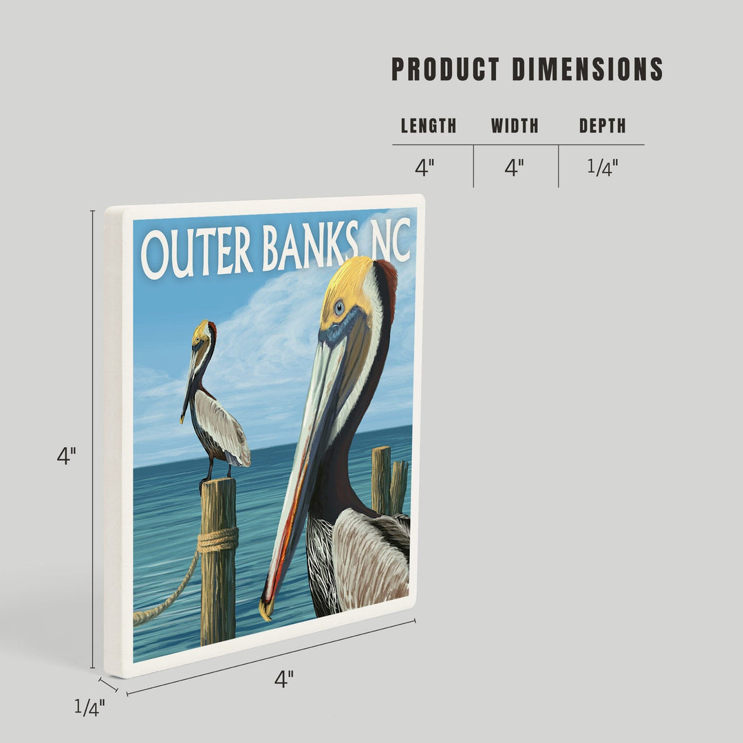 Outer Banks, North Carolina, Pelicans, Coasters Coasters Lantern Press