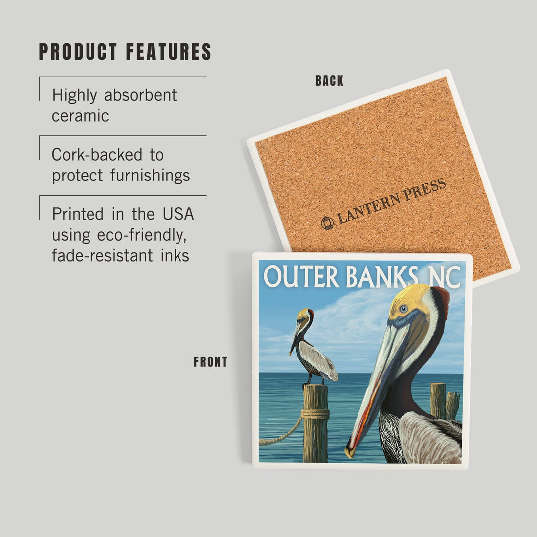 Outer Banks, North Carolina, Pelicans, Coasters Coasters Lantern Press