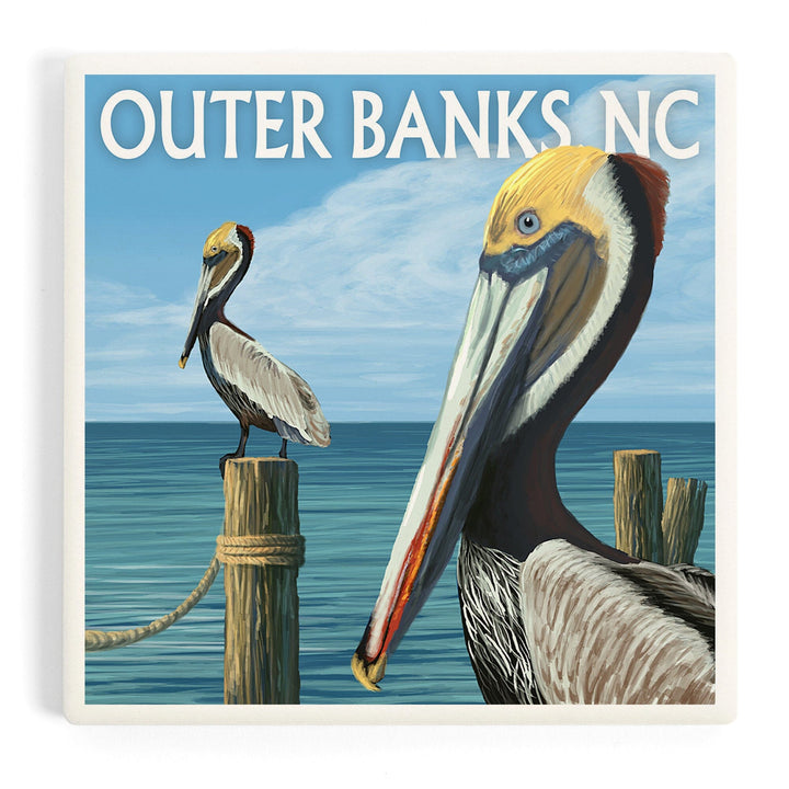 Outer Banks, North Carolina, Pelicans, Coasters Coasters Lantern Press Coaster