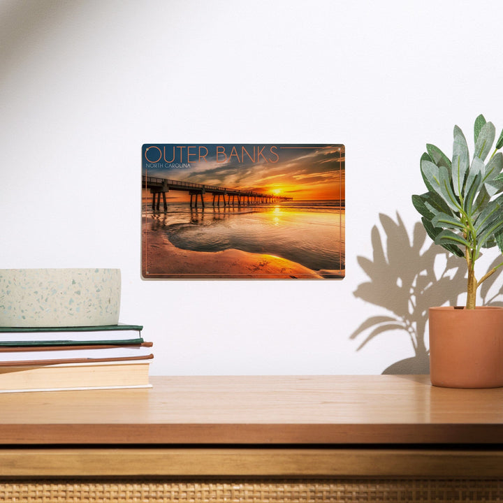 Outer Banks, North Carolina, Pier & Sunset, Lantern Press Photography, Wood Signs and Postcards Wood Lantern Press
