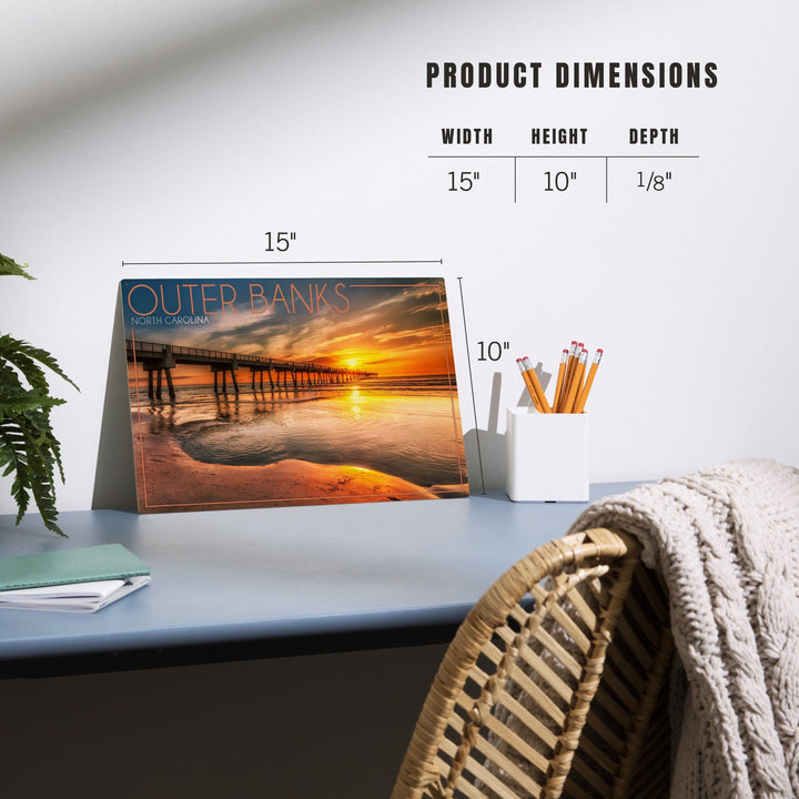Outer Banks, North Carolina, Pier & Sunset, Lantern Press Photography, Wood Signs and Postcards Wood Lantern Press