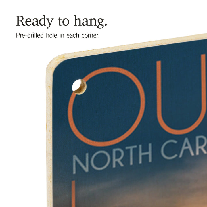 Outer Banks, North Carolina, Pier & Sunset, Lantern Press Photography, Wood Signs and Postcards Wood Lantern Press