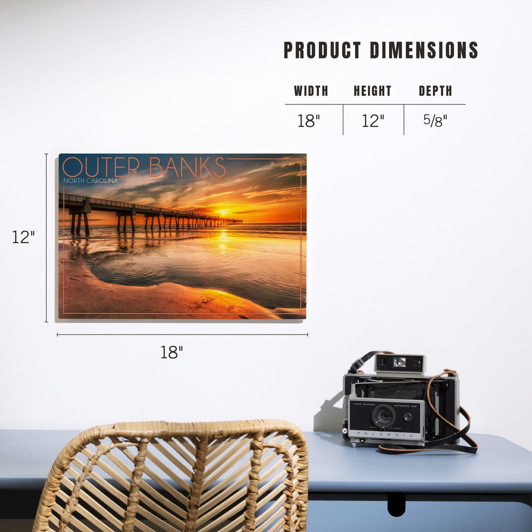 Outer Banks, North Carolina, Pier & Sunset, Lantern Press Photography, Wood Signs and Postcards Wood Lantern Press